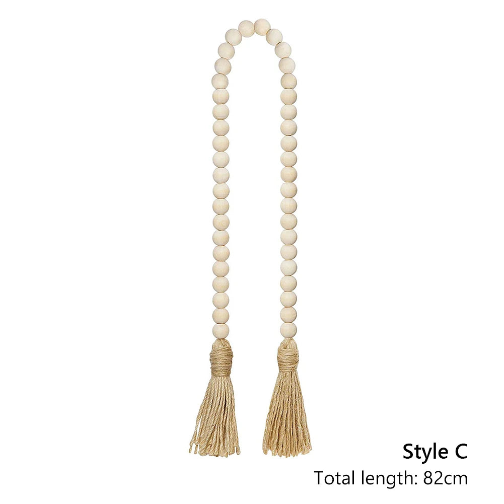 Wooden Handmade boho DIY Rattan Natural Wood Bead Garlands Macrame home decor Farmhouse Rustic Tassel Decoration Wall Hanging