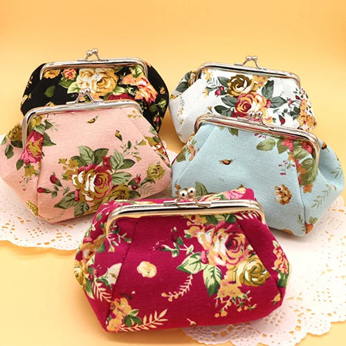 Heamsa Floral Buckle Women Wallet Dumpling Shape Elegant Lady Retro Clutch Hasp Canvas Bag Mini Coin Purse
