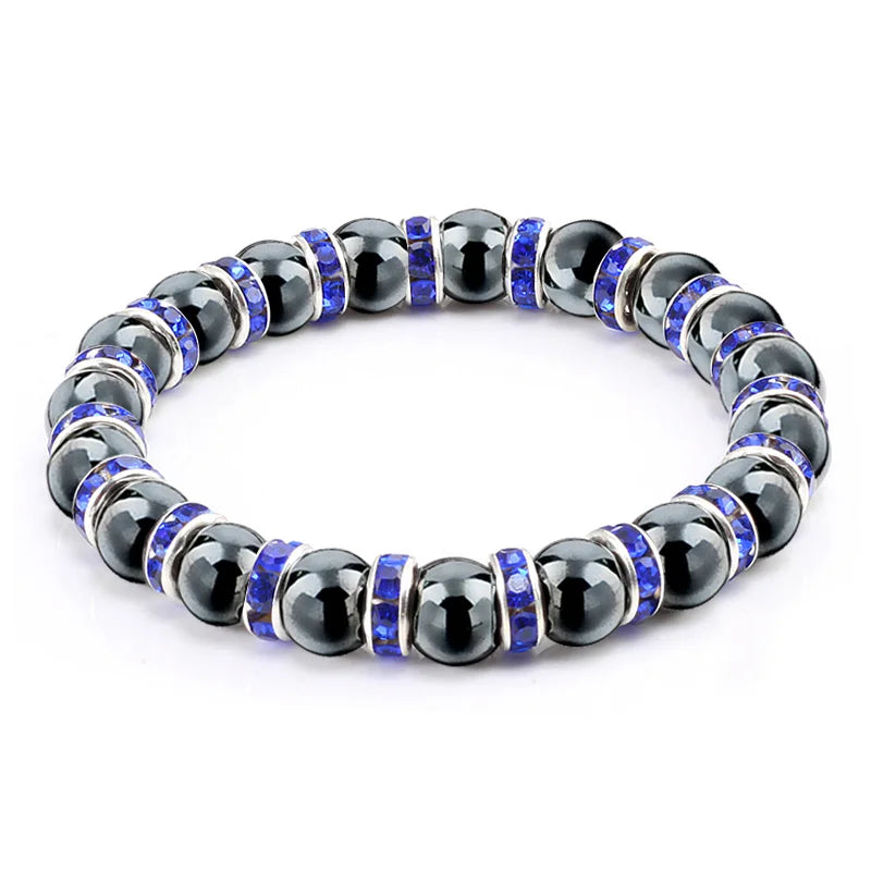 Men Natural Stone Beads Bracelet Charm Women Crystal Rhinestone Hematite Stretch Bracelets Bangle Healing Jewelry Pulsera Hombre