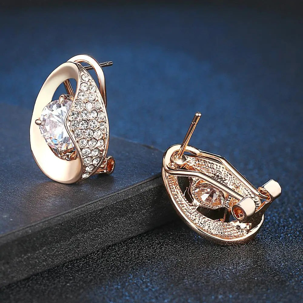 Hemasa Cubic Zirconia Tear Drop Rose Gold  Stud Earrings For Women