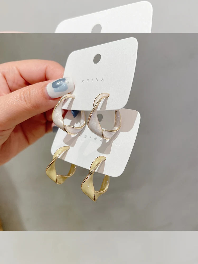 Hemasa 3colouds New Trend Round Enamel French Hoop ear rings (Green,White ,Gold)