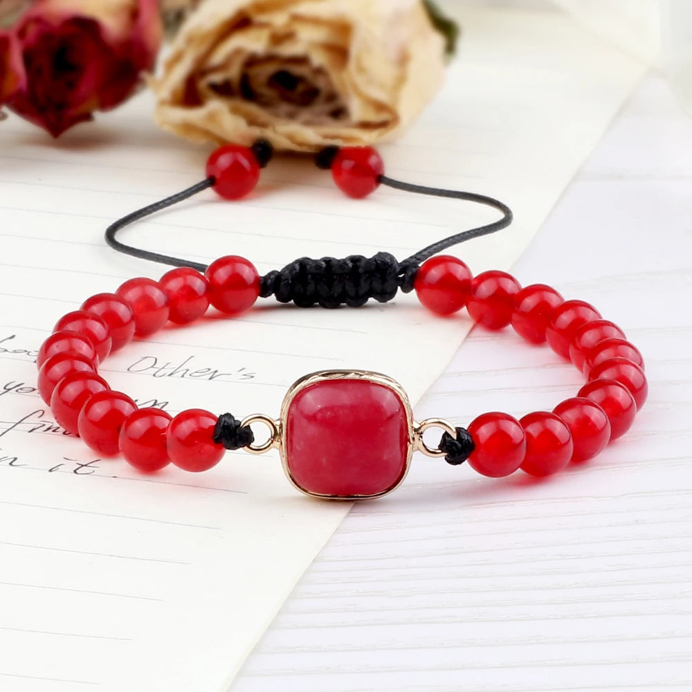Handmade Red Crystal Quartz Natural Stone Beads Reiki Healing Adjustable Rope Braided Bracelets Women Charm Yoga Energy Jewelry