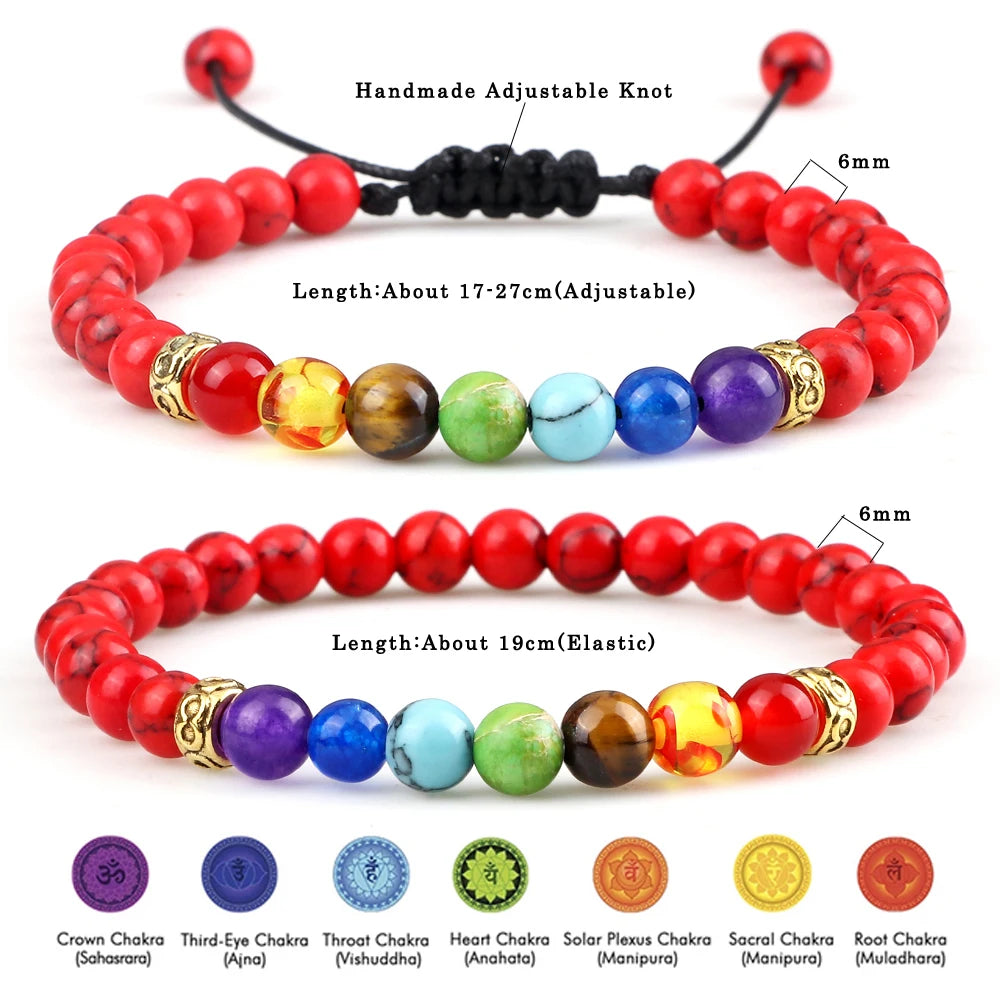 Lucky Red Beads Braid 7 Chakra Bracelets Men Natural Stone Reiki Prayer Stretch Bracelets Couples Distance Bangles Women Jewelry