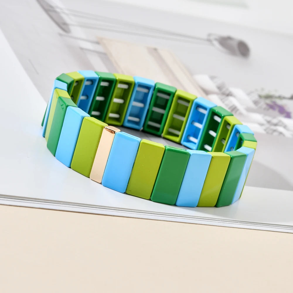 Hemasa Green Bohemian  Enamel Tile Bracelet Boho Type Bangles For Women /Girls