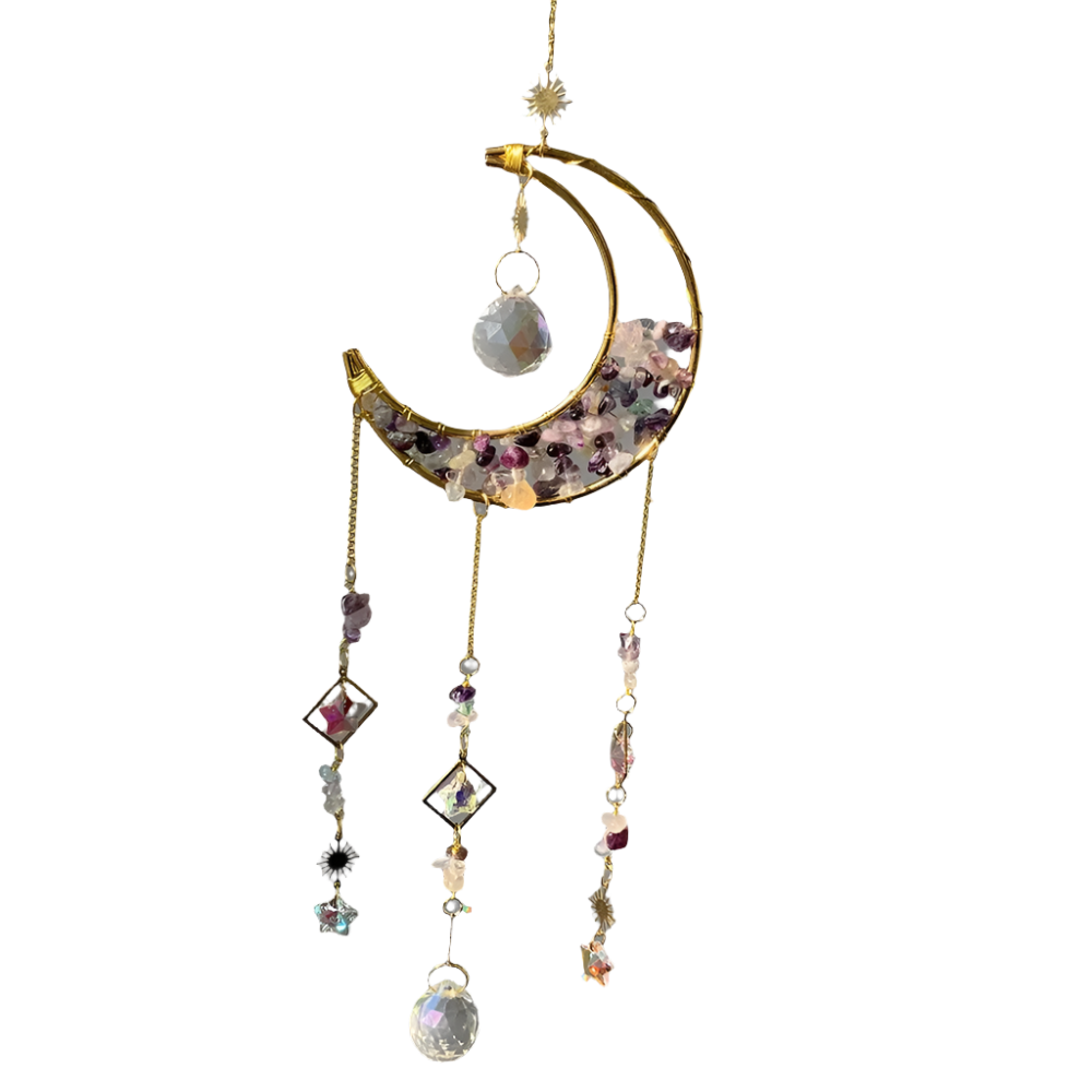 Hemasa Natural crystal handmade hanging sun catcher crystal sun catchers hanging prism /Rainbow maker Moon shape crystal sun catchers