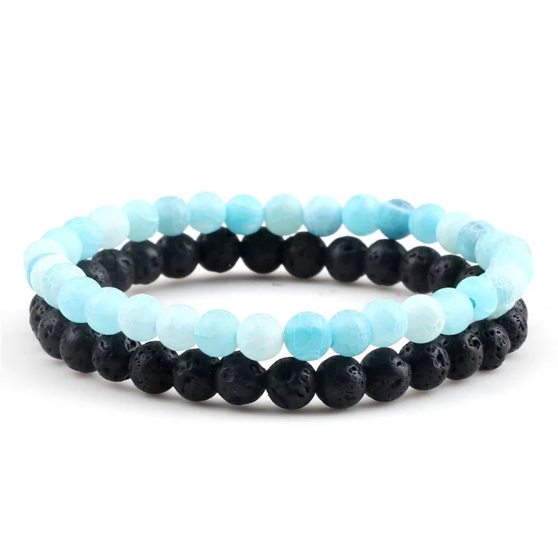 Hemasa  6mm Natural Black Matte Blue Beaded Stone Bracelets