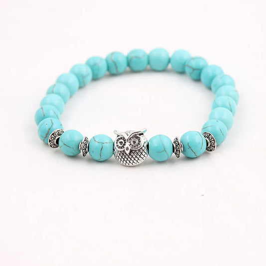 8mm Energy Weathered Agates Chakra Bracelet Yoga Owl Accessories Bracelet Turquoises Black volcanic stone Variety Choice