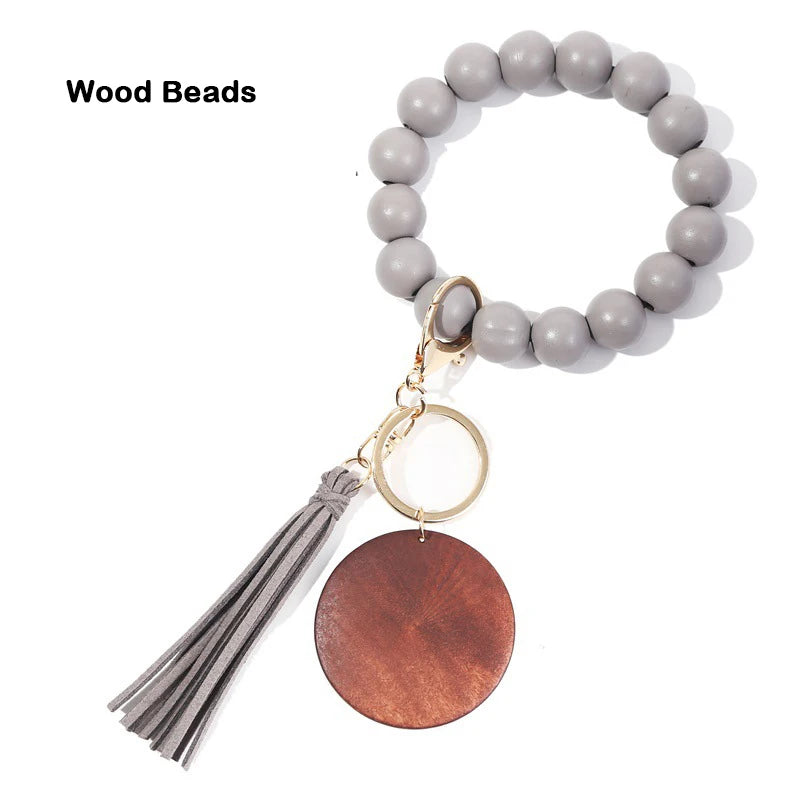 Silicone Keychain For Keys Tassel Wood Beads Bracelet Keyring For Women Accessories Multicolor Keychain Wholesale Hot Sale 2022