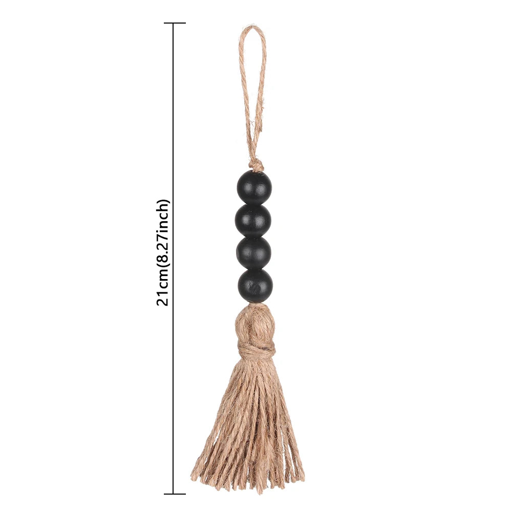 Home Decor Wood Bead Closet Pendant With Tassels Clothes Rack Garland Farmhouse Rustic Door Handle Drawer Knob