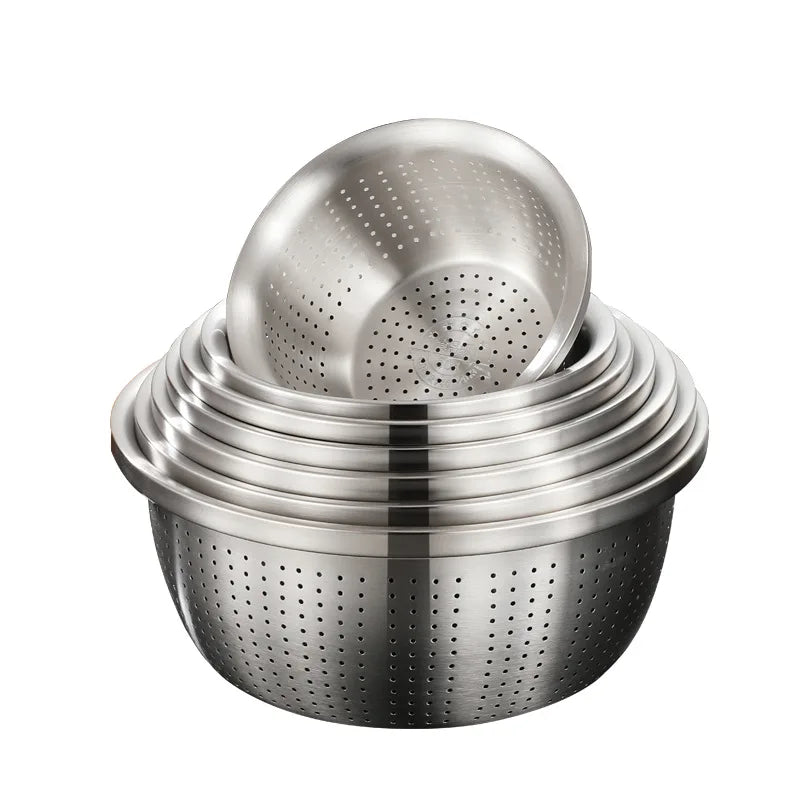 Hemasa Stainless Steel Drain Basket /Colander Round Rice Cleaning Sieve /Fruit Vegetable Washing Basin Strainer Filter