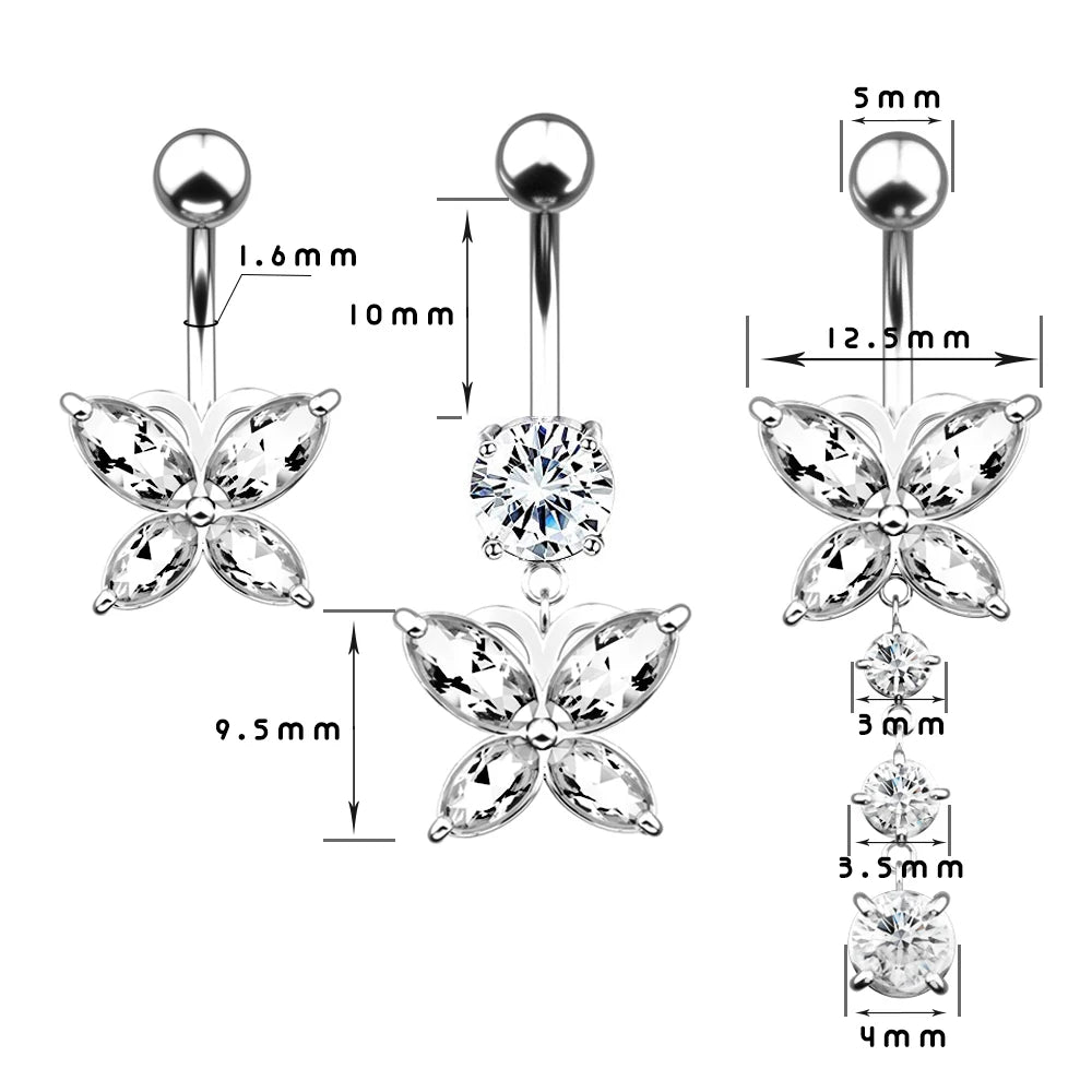 1PC Butterfly Heart Dangled Belly Button Rings Piercing Ombligo Oreja Nombril Stainless Steel 14G Navel Piercing Belly Jewelry