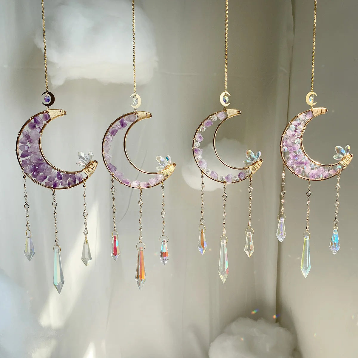 Minimalist Rainbow Maker Sun Catcher Wind Chime Crystal Hanging Moon Pendant Garden Decor