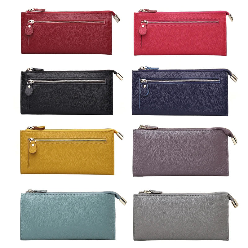 Hemasa  Women Genuine Leather Long Design Zipper Coin Purses Female Clutch Multi-Colors Money Credit Card Holder