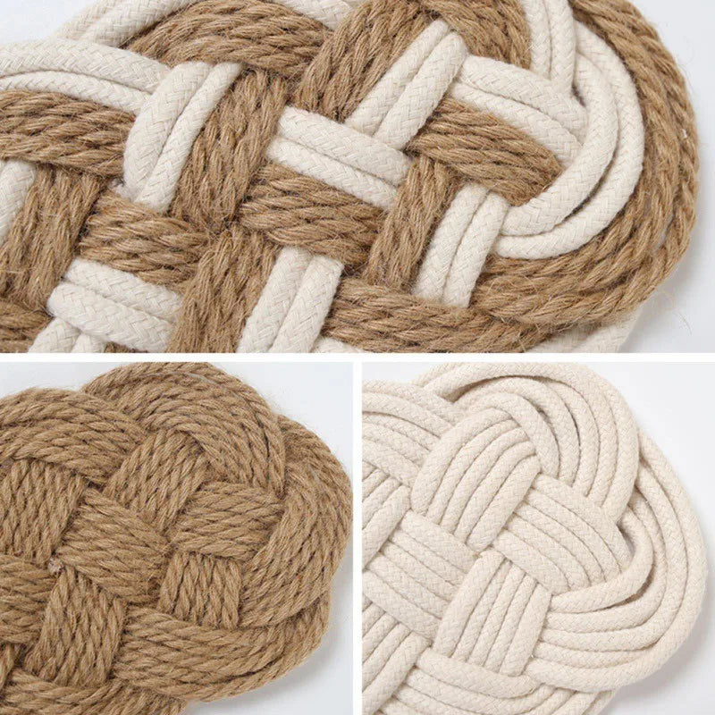 Hemasa Set of 2 Rope Woven Cotton Thread Jute Cup Mats, Coaster Placemats - Available in 3 designs.