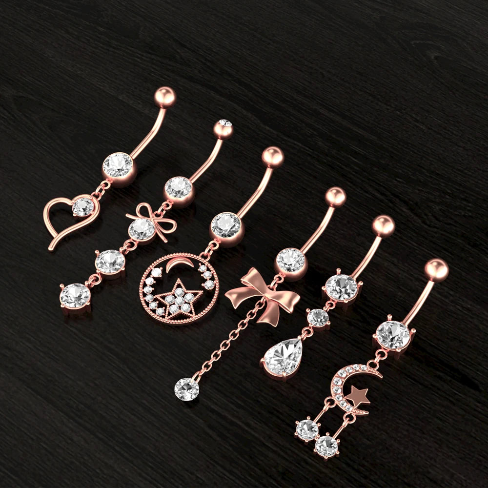 Heart Love Navel Belly Button Rings Devil Moon Butterfly Bow CZ Belly Piercing Ombligo Oreja Stainless Steel Body Jewelry Women