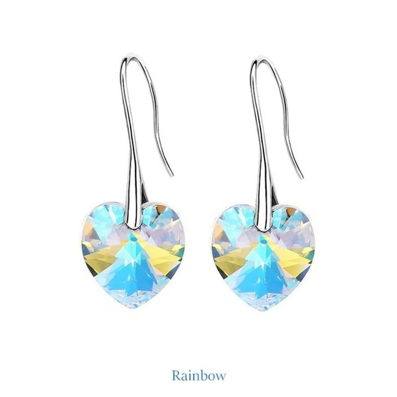 Fashion Drop Earrings Hanging Hearts Crystals for Women Party Hot Silver Color Ear Jewelry Friends Gift