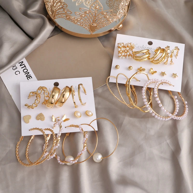Hemasa Gold Color Pearl Acrylic   Drop Earrings Set For Women