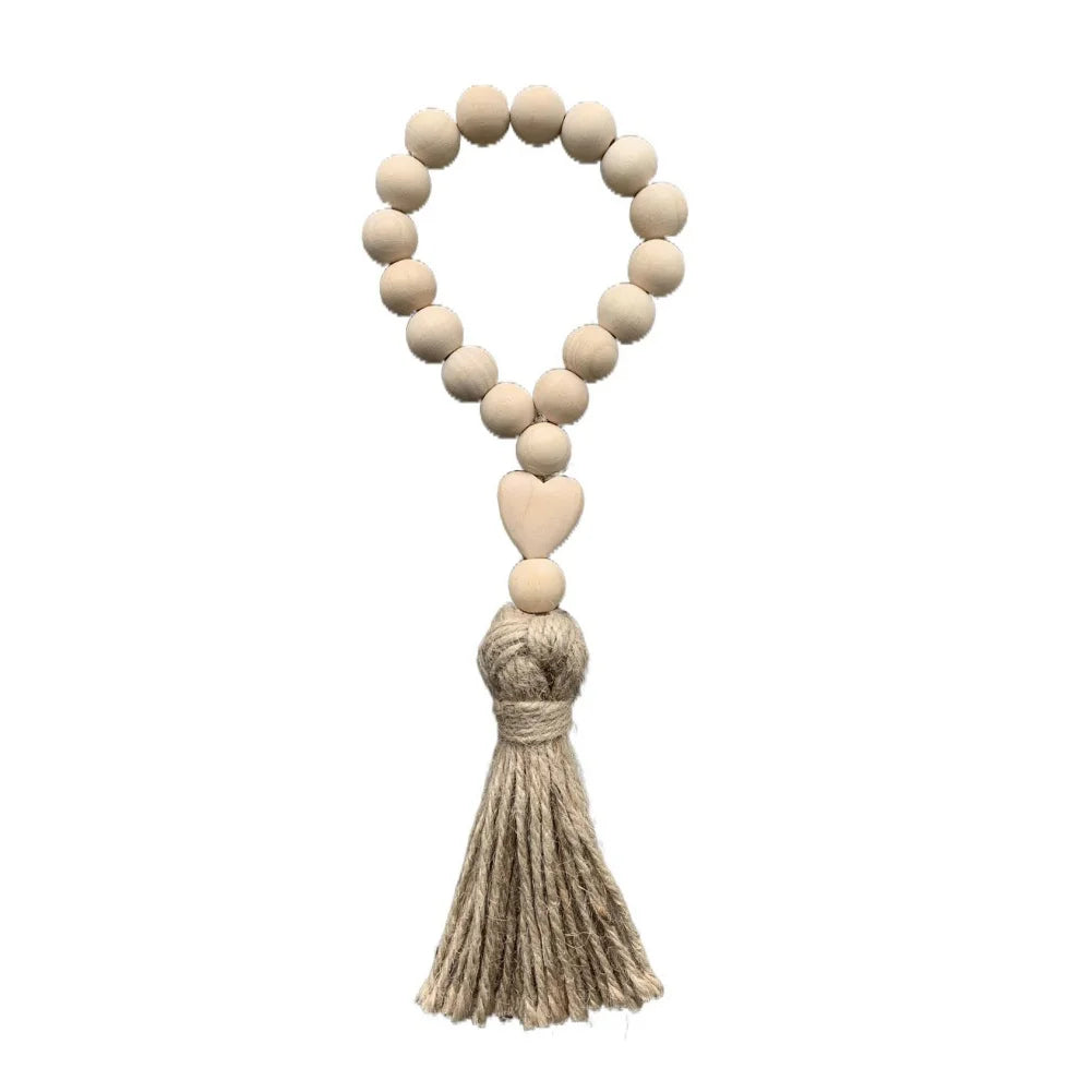 Handmade Wood Bead Garland With Jute Tassel Rustic Wooden Home Decoration Garlands For Rattan Macrame Wall Hanging Boho Gift