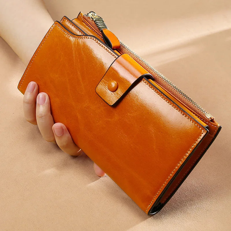 Hemasa Genuine Leather Women Leather Purse / Luxury Oil Wax Leather Female Wallet Coin Purse