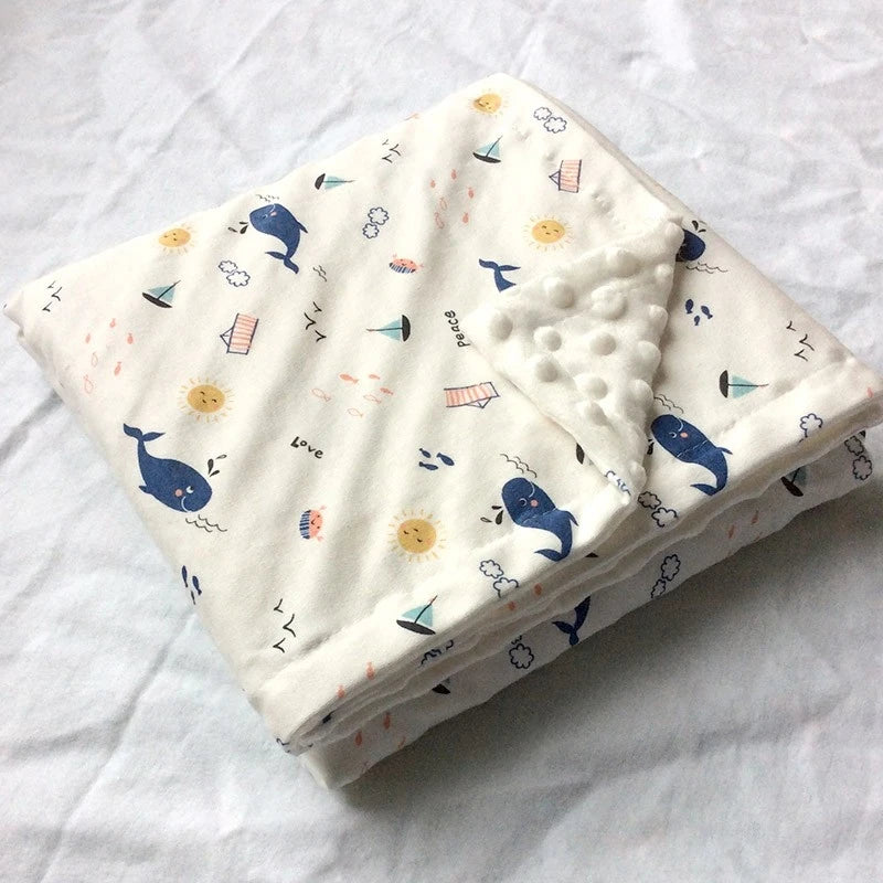 Tejesa Knitted Cotton bean fleece double-sided baby blanket swaddle children's blanket cartoon soft and comfortable newborn quilt
