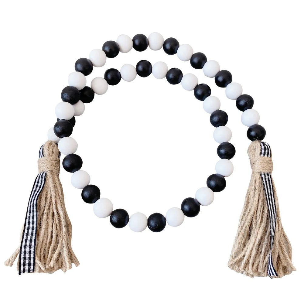 Handmade Wood Bead Garland With Jute Tassel Rustic Wooden Home Decoration Garlands For Rattan Macrame Wall Hanging Boho Gift