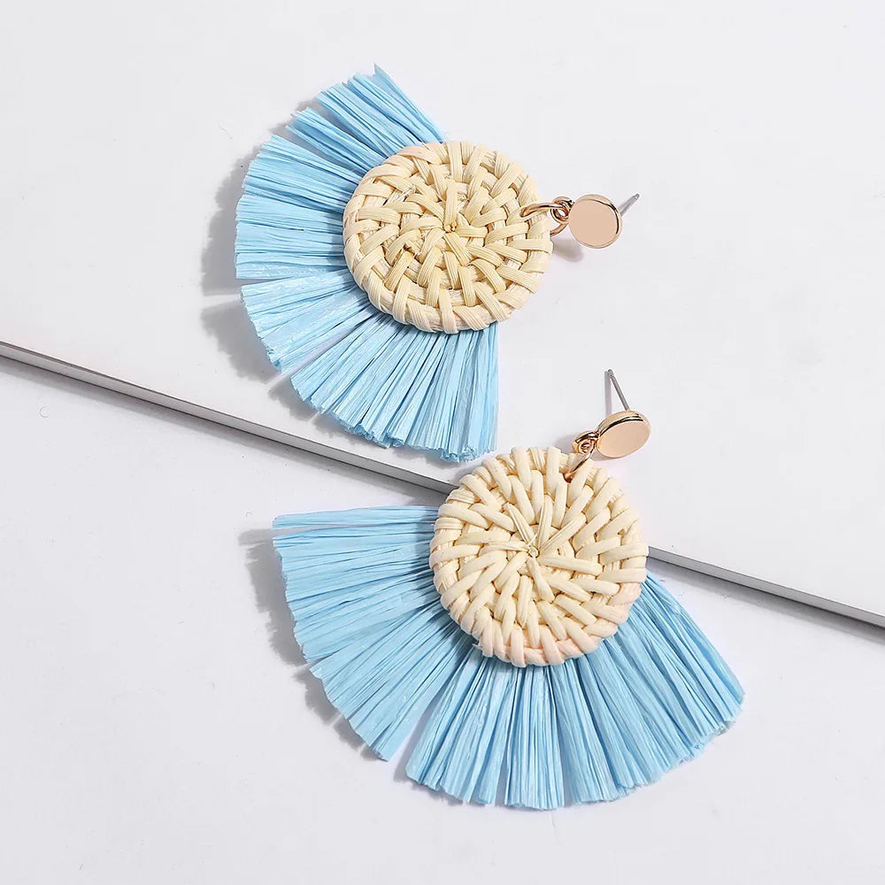Tassel Earrings Bohemian Statement Drop Lafite Earring for Women Raffia Straw Handmade Earring Pendientes Mujer Moda 2023 Brinco