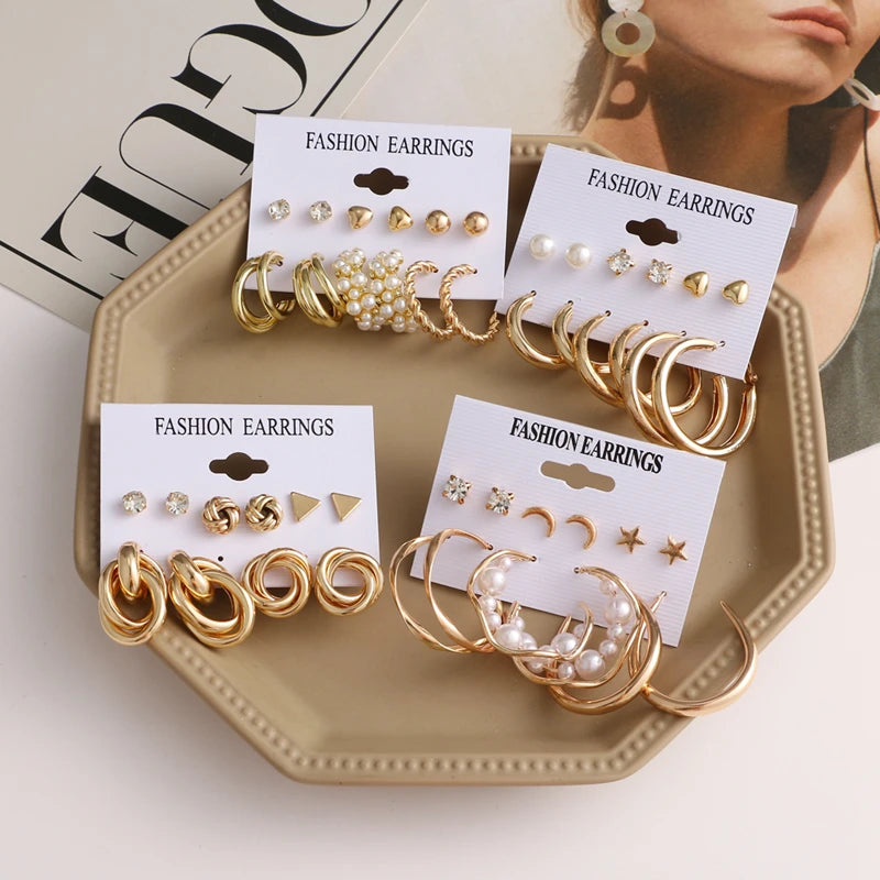 Hemasa Gold Color Pearl Acrylic   Drop Earrings Set For Women