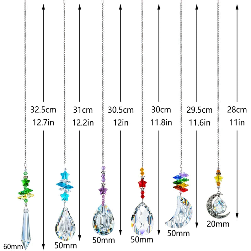H&D 6PCS Crystal Star & Moon Suncatchers Gift Rainbow Maker Glass Chandelier Prisms Hanging Light Catcher for Window Home Garden