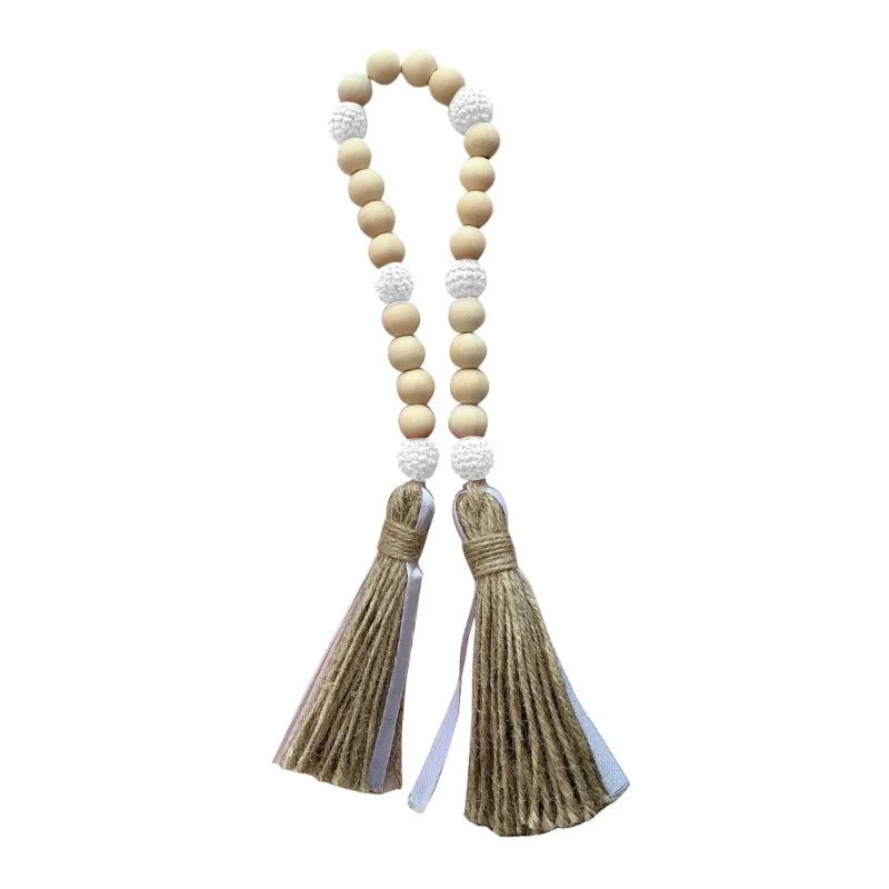 Handmade Wood Bead Garland With Jute Tassel Rustic Wooden Home Decoration Garlands For Rattan Macrame Wall Hanging Boho Gift