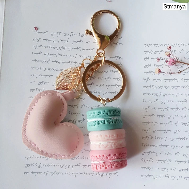 New Cake Key chain fashion car Key Ring Women bag charm accessories France Cake Macarons with Eiffel Tower Keychain gift Jewelry