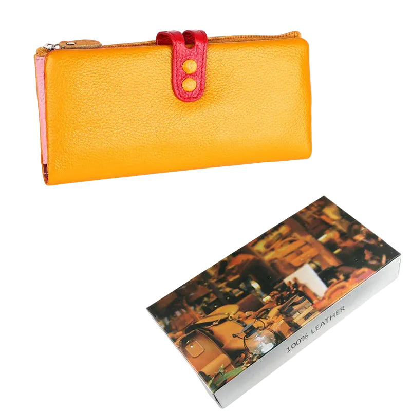 Tejesa Genuine Leather Long Clutch Ladies Purse with Zipper Pocket/ Colorful Phone Wallet