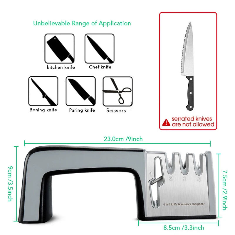 Tejesa 4 In1 Knife Sharpener Diamond Coated Fine Ceramic Kitchen Knife Shears Scissors Sharpening Stone With Non-Slip Base Kitchen Tool