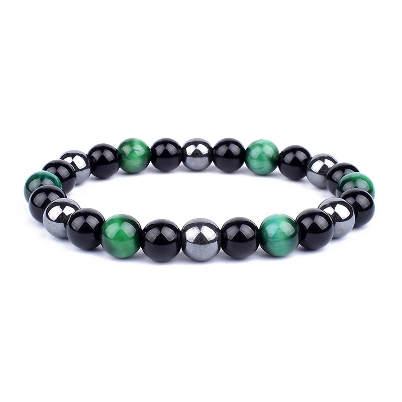 Hemasa Natural Black Obsidian Hematite Tiger Eye Beads Bracelets
