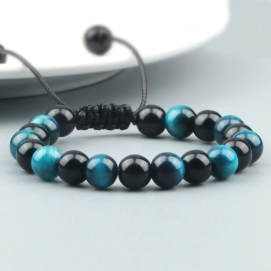 High Quality Blue Tiger Eye Stone Bracelet Adjustable Size Braided Onyx Beads Bracelets＆Bangles Men Minimalist Jewelry Pulseras