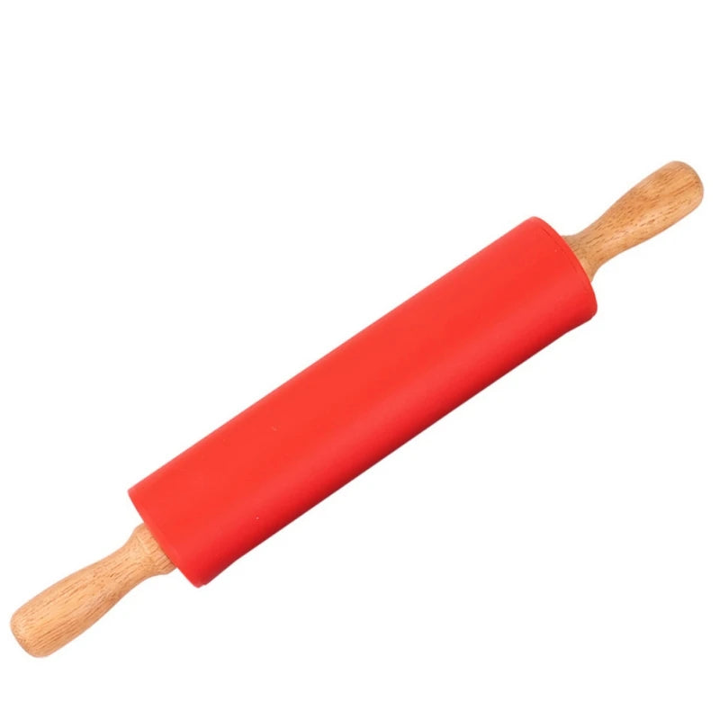 Tejesa Non-Stick Silicone Rolling Pin/ Wooden Handle Pastry Dough Flour Roller Kitchen Cooking Baking Pin