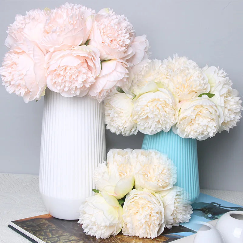 Tejesa 5 Big Heads 11cm Diameter Rose Pink Peony Artificial Flowers Bouquet Fake Flower for Home Bride Wedding Decoration Marriage Decor