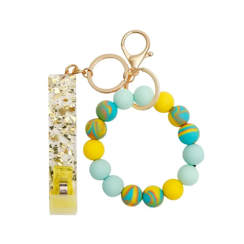 Silicone Keychain with Safe Card Picker Rainbow Color Silicone Beads Women Keyrings Barcelet Fashion Keychains For Keys Bag Car
