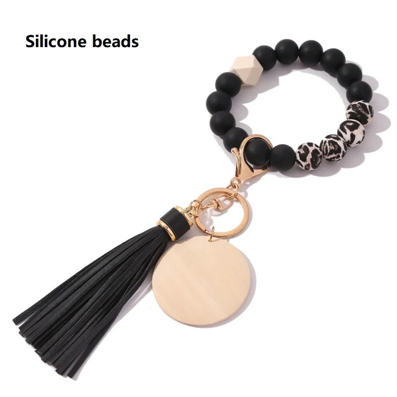 Silicone Keychain with Safe Card Picker Rainbow Color Silicone Beads Women Keyrings Barcelet Fashion Keychains For Keys Bag Car
