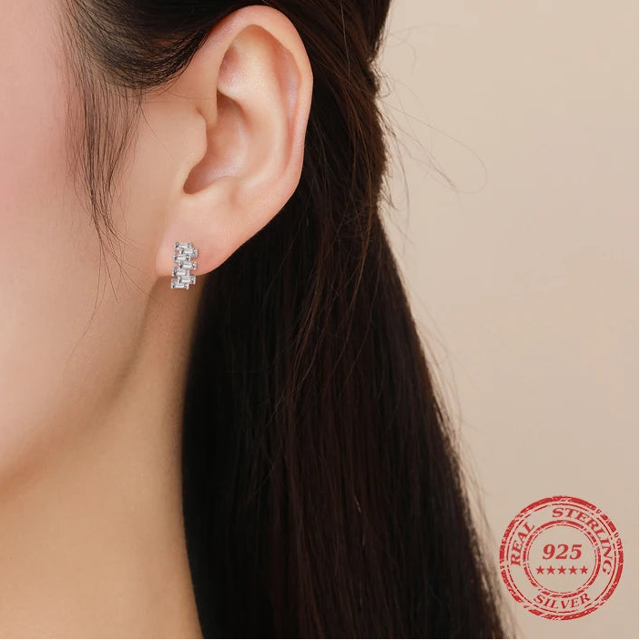 Tejesa 925 Sterling Silver Luxury Emerald Cut Stud Earrings for Women