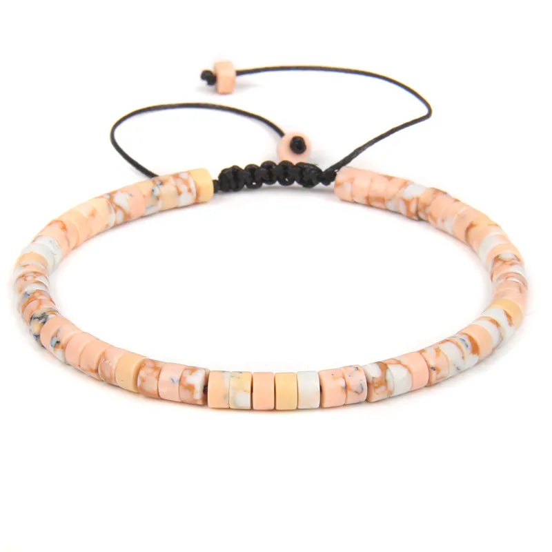 Tejesa  Natural Blue Emperor Stone Beads Woven Bracelet Polished Flat Shape Adjustable Rope Lady's Gift Beaded Bracelet