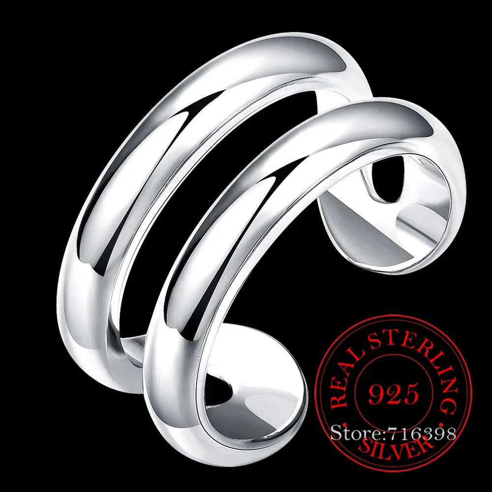 925 Sterling Silver Thumb Finger Ring Opening Double Lines With CZ Setting Vintage Fashion Silver Engagement Rings for Women Men