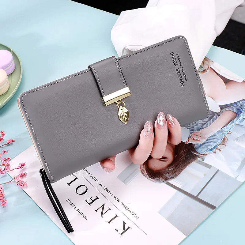 Hemasa Fashion Leaf Pendant Women's Long Wallets Female PU Leather Zipper Coin Purse Hasp Money Clutch Bag Large Capacity Card Holders