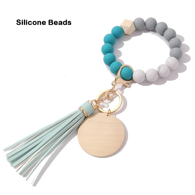 Silicone Keychain For Keys Tassel Wood Beads Bracelet Keyring For Women Accessories Multicolor Keychain Wholesale Hot Sale 2022