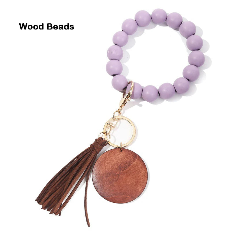 Silicone Keychain For Keys Tassel Wood Beads Bracelet Keyring For Women Accessories Multicolor Keychain Wholesale Hot Sale 2022