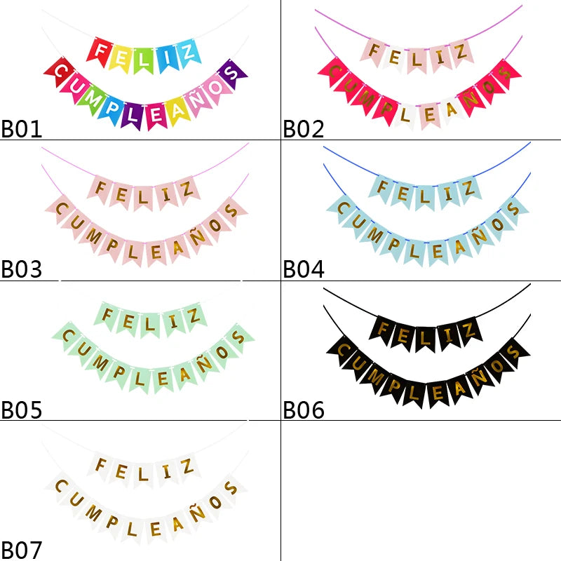1set Paper Bunting Garland spanish language Banners Flags Birthday Party Happy Birthday Decoration Supply Baby Shower Decoration