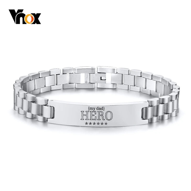 Vnox Customize TO DAD Bracelets for Men Glossy Stainless Steel Link Chain Engrave Thanks Quotes Casual Qualified Jewelry Gift