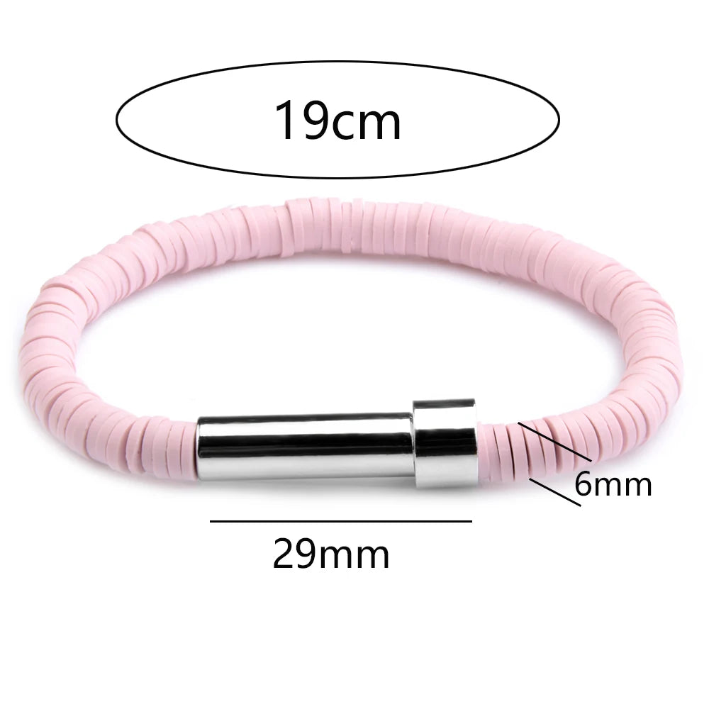 Hemasa Pink Flat Round Polymer Clay Beads Bracelets&Bangles For Women