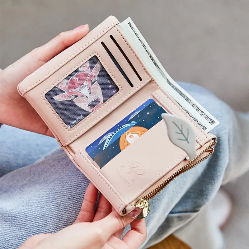 Leaves Small Wallet Women Hasp Zipper Purse Soft Pu Leather Ladies Wallet Card Holder Mini Girl Purse Clutch