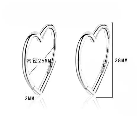Simple 925 Sterling Silver Earrings Two Colors Love Heart Hoop Earrings For Women Gift S-E926