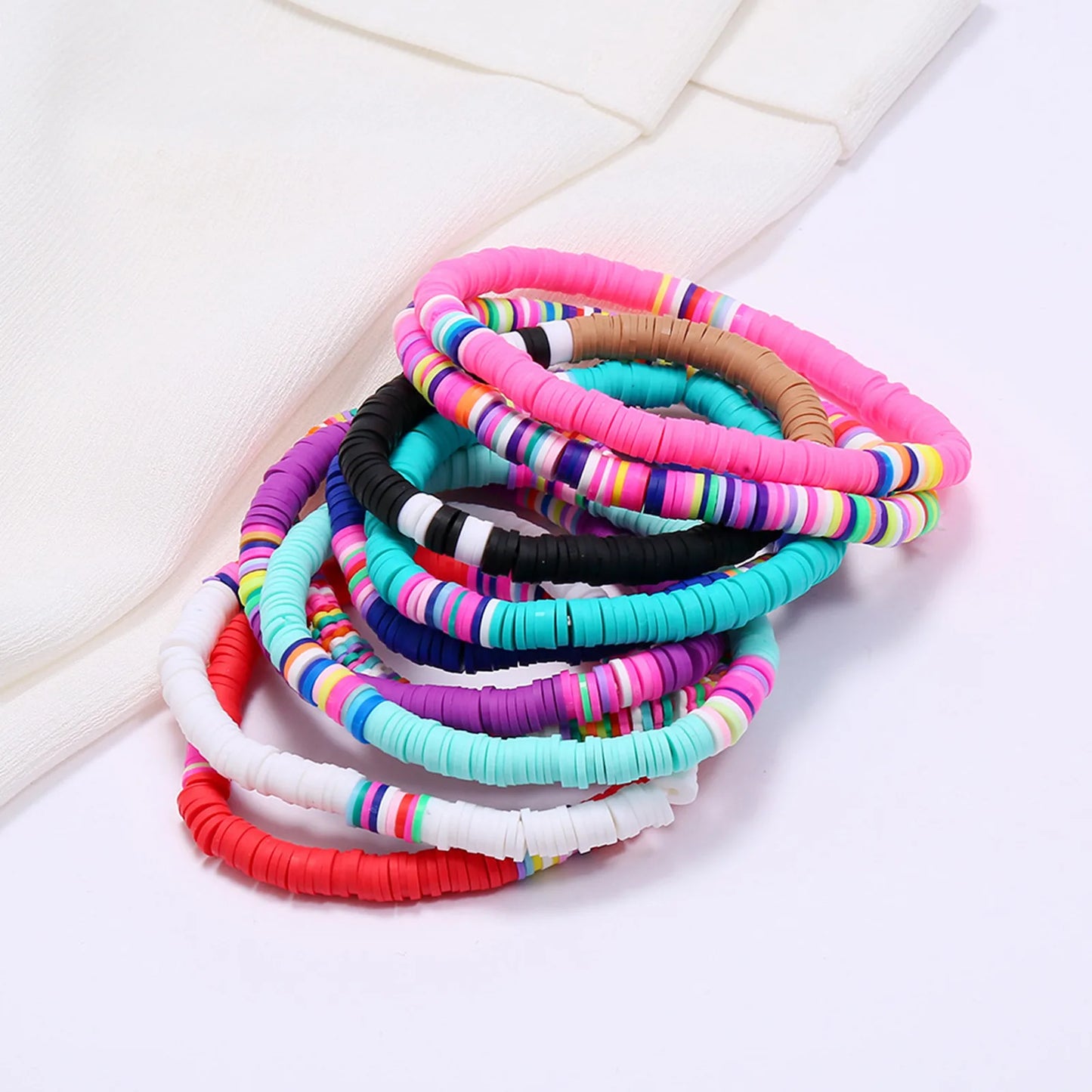 Multicolor Polymer Clay Bohemia Dainty Bracelets For Women Delicate Bracelets Beaded Round 18cm(7 1/8") long, 1 Piece